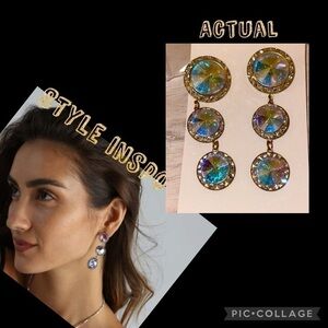 women’s earrings Upcycled vintage iridescent rhinestone dangle tiered  statement